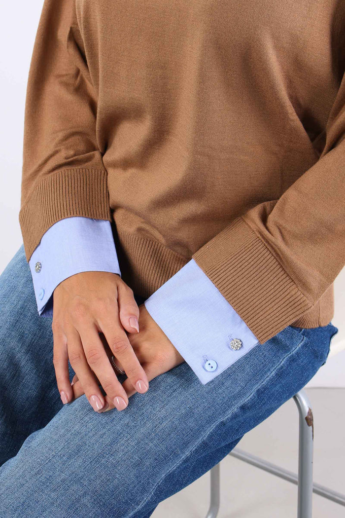 Maglia Girocollo Polsino Popeline Cocoa/pop Dusk-7