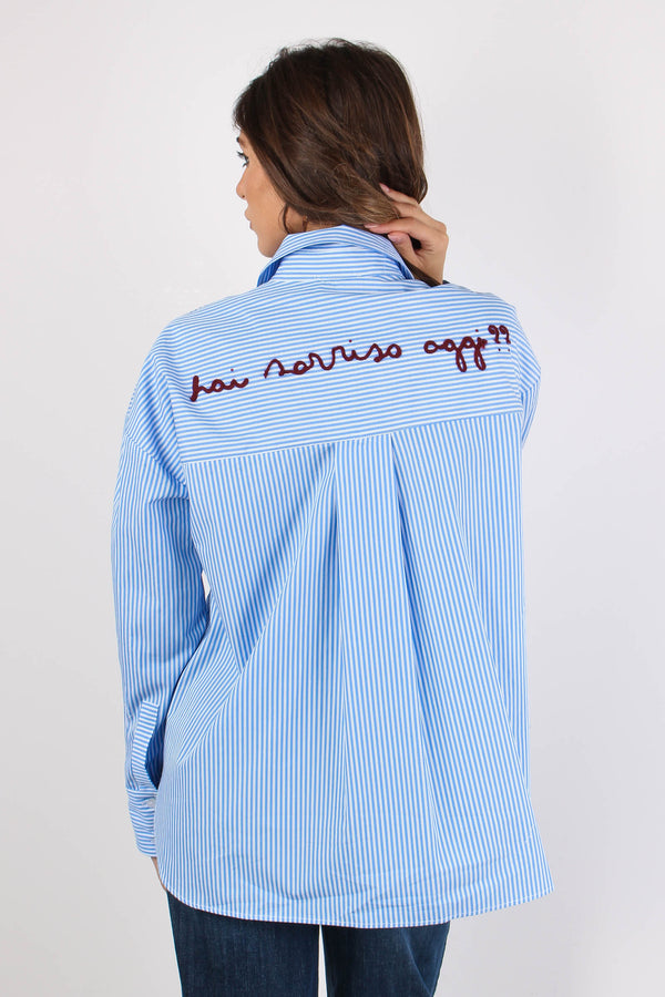 Camicia Riga Ricamo Schiena Bianco/azzurro-2