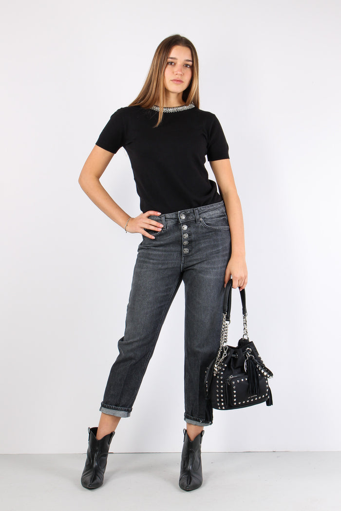 Koons Denim Bottone Gioiello Nero