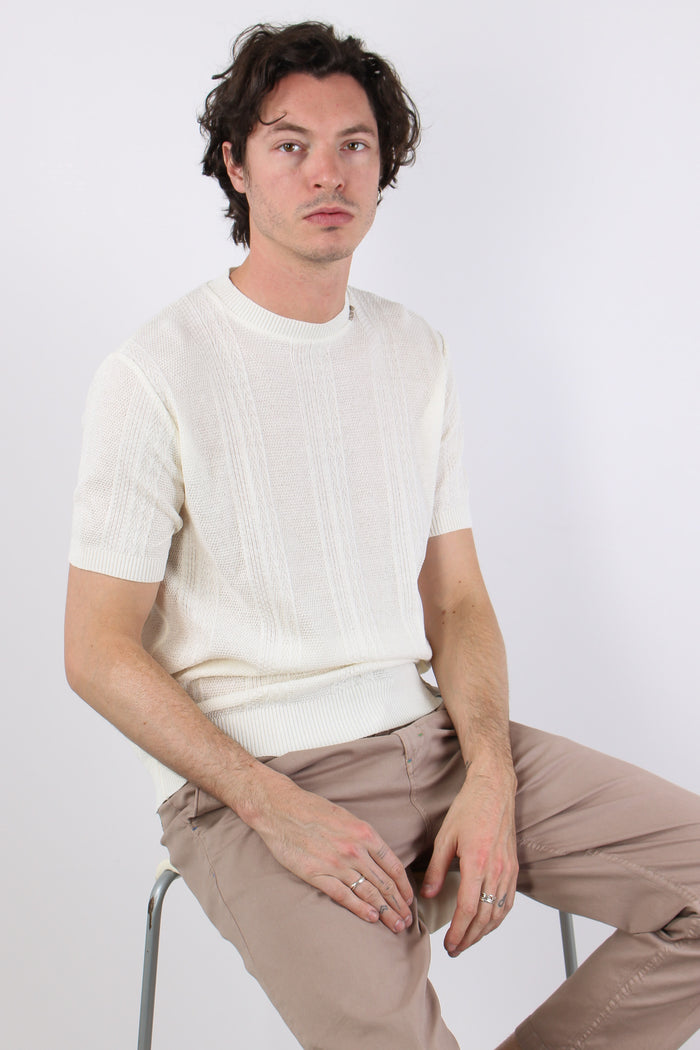 T-shirt Cotone Lavorato Panna-2
