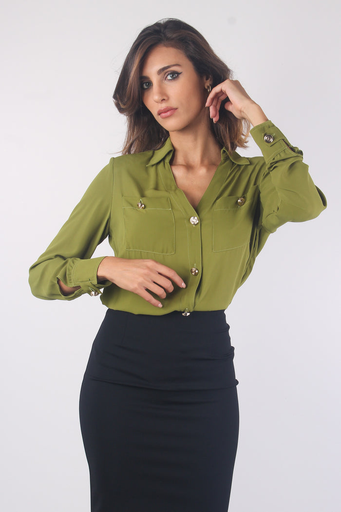 Denes Camicia Fluida Bottoni Calla Green