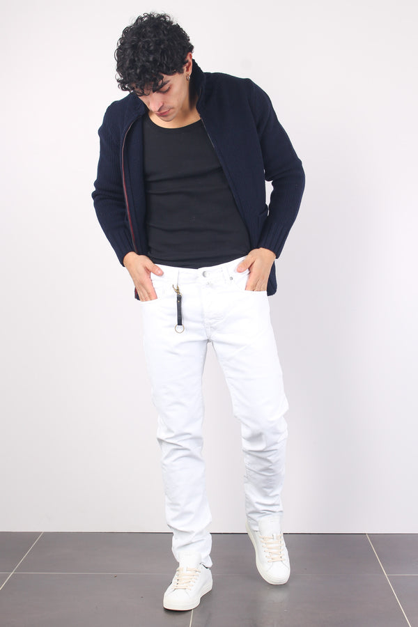 Jeans Cinque Tasche Logo Bianco Ottico