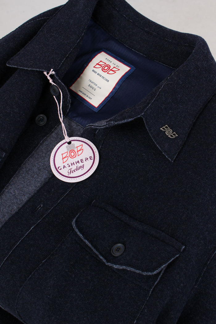 Giacca Camicia Taglio Vivo Blu-7