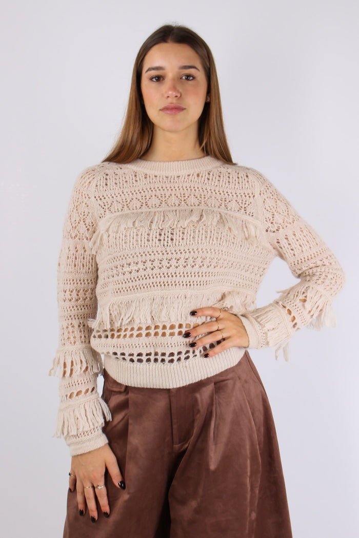 Maglia Frange Traforata Beige-3