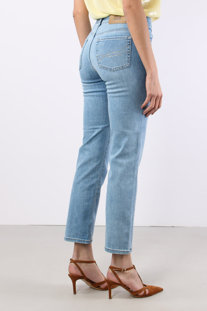 Jeans Slim Tasche Strass Denim Chiaro-6