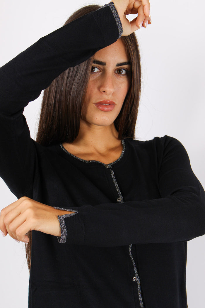 Cardigan Viscosa Profilo Lurex Nero-8