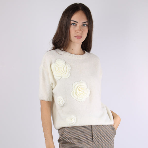Maglia M/m Applicazione Rose Natural-2