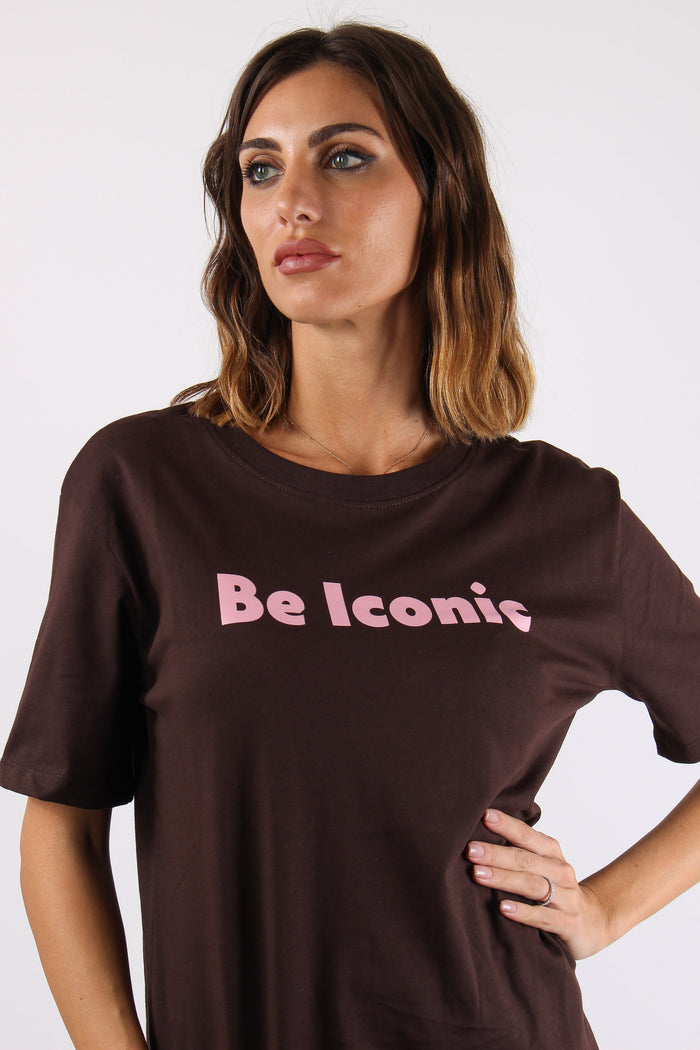 T-shirt Stampa Scritta Be Icon Moro-7