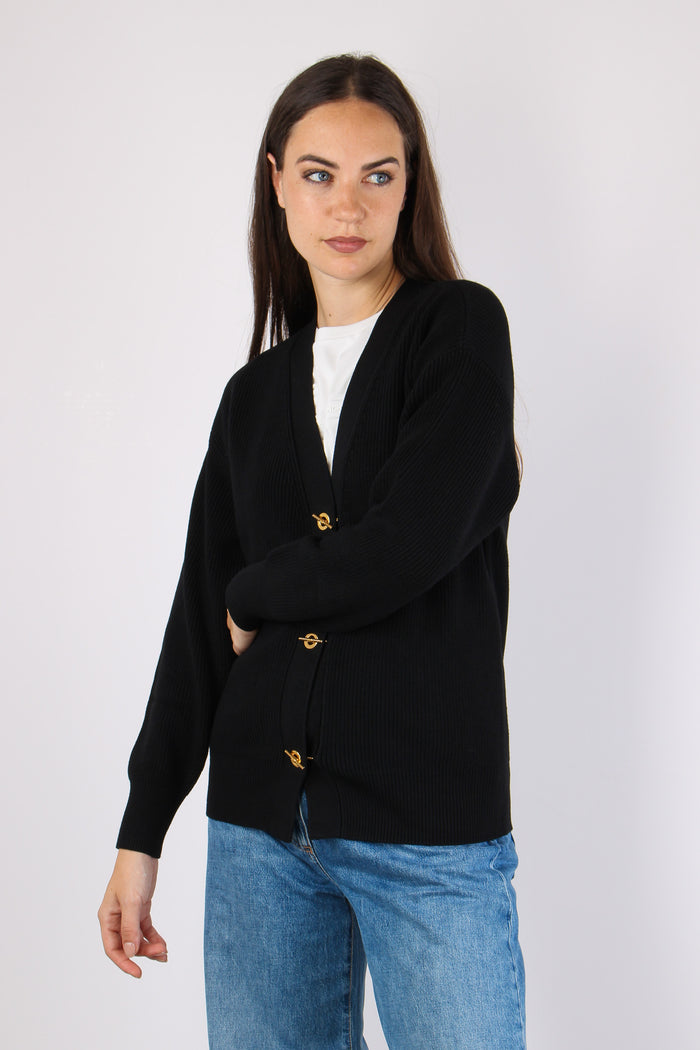 Cardigan Bottoni Gioiello Nero-3