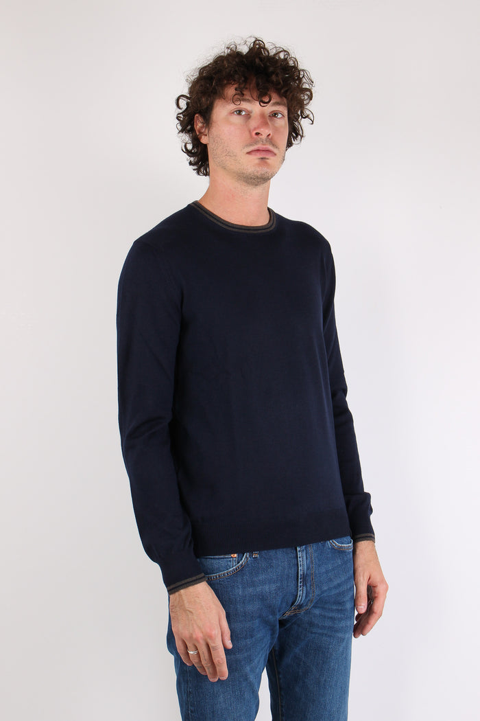Maglia Girocollo 100%  Lana Blu/moro-6