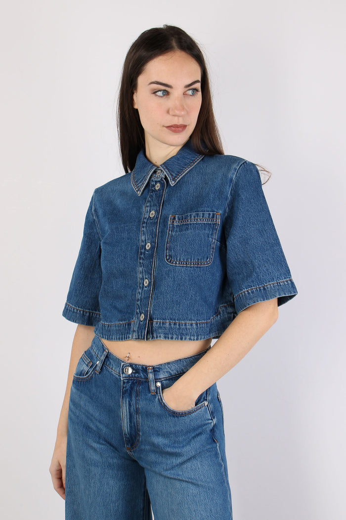 Giacca Camicia Manica Corta Denim Medio-3