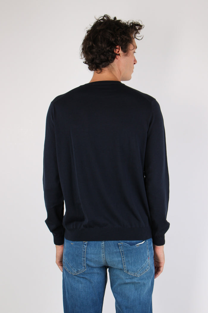 Maglia Girocollo Cotone Seta Blu-4