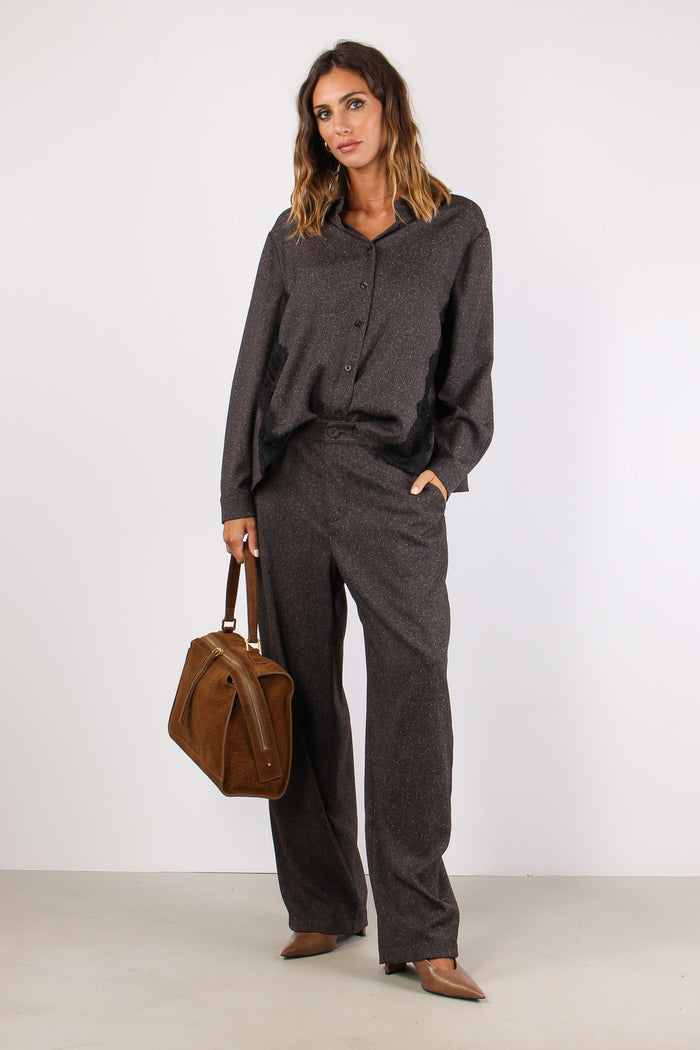Camicia Puntinata Inserto Pizzo Nero/rosa-2