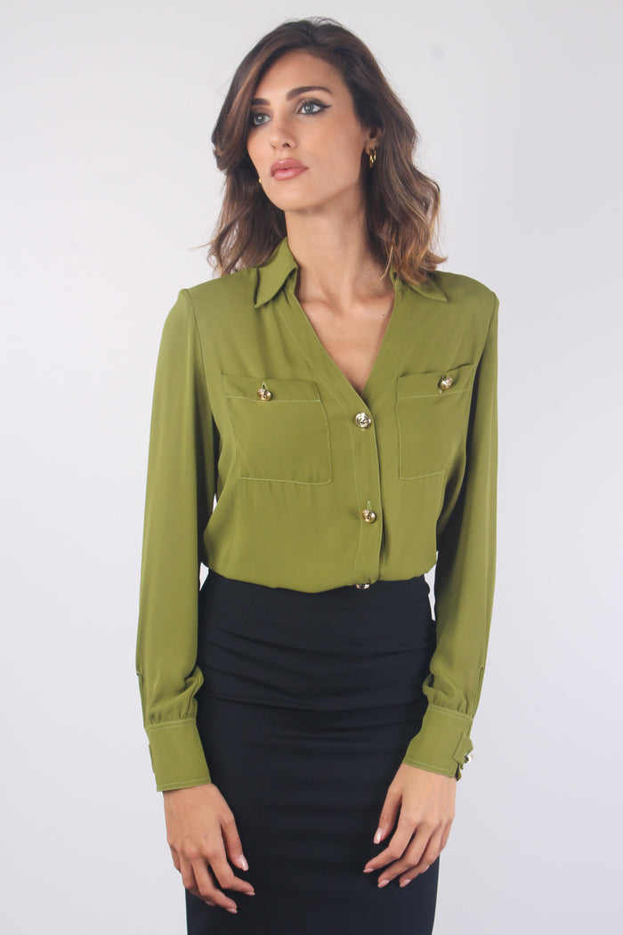 Denes Camicia Fluida Bottoni Calla Green-4