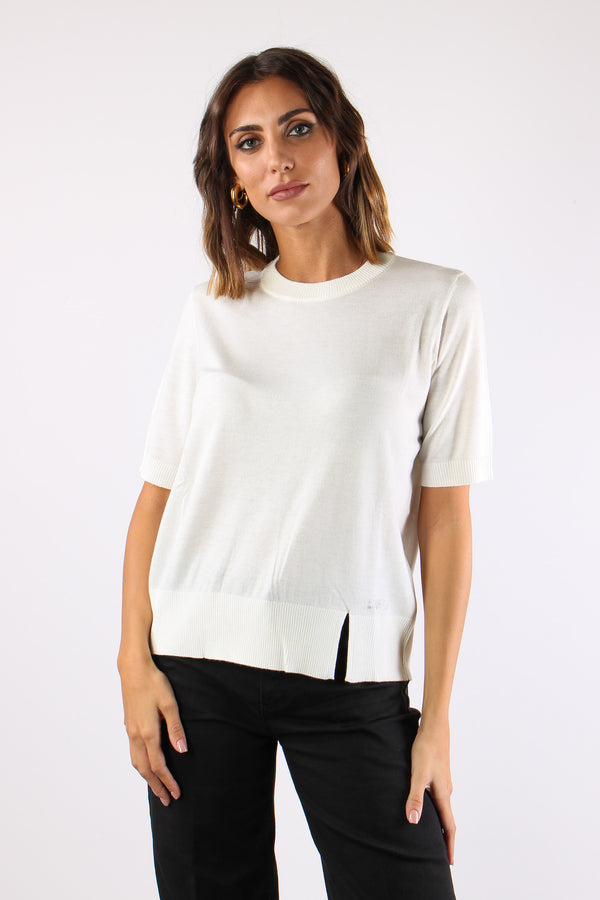 Maglia M/m Spacchetti Misto Lana Bianco-2