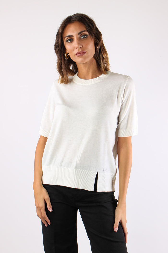 Maglia M/m Spacchetti Misto Lana Bianco-2