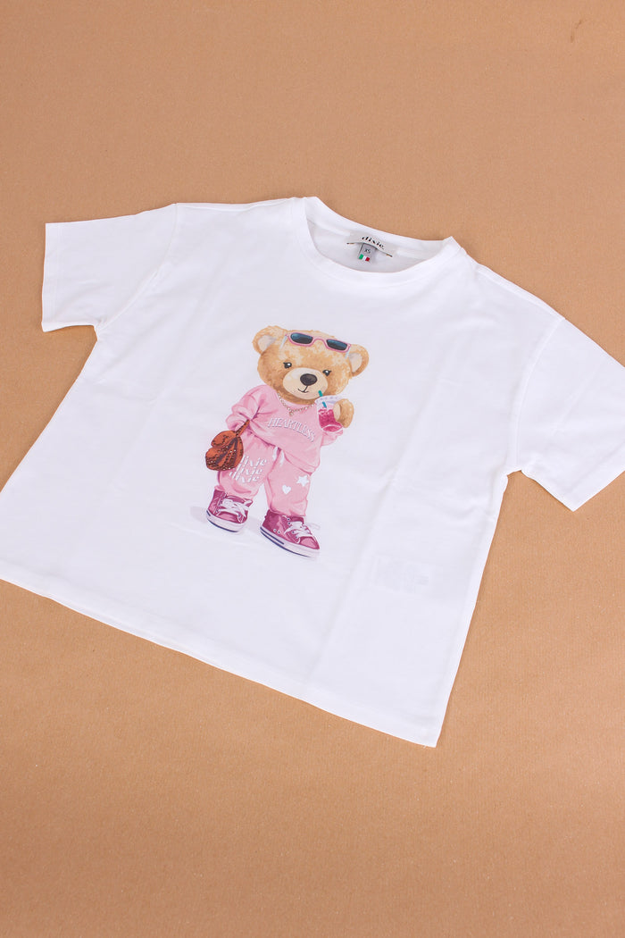 T-shirt Orsetto Strass Off White-4