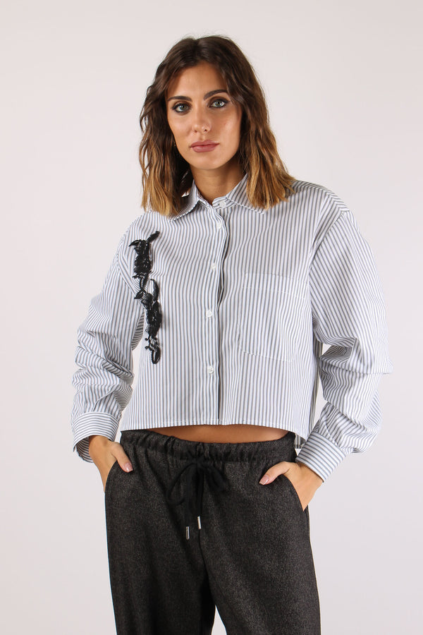 Camicia Riga Pizzo Laterale Bianco/nero-2