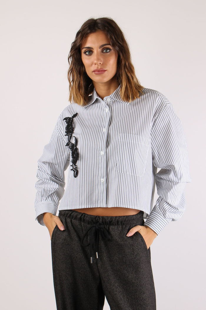 Camicia Riga Pizzo Laterale Bianco/nero-2