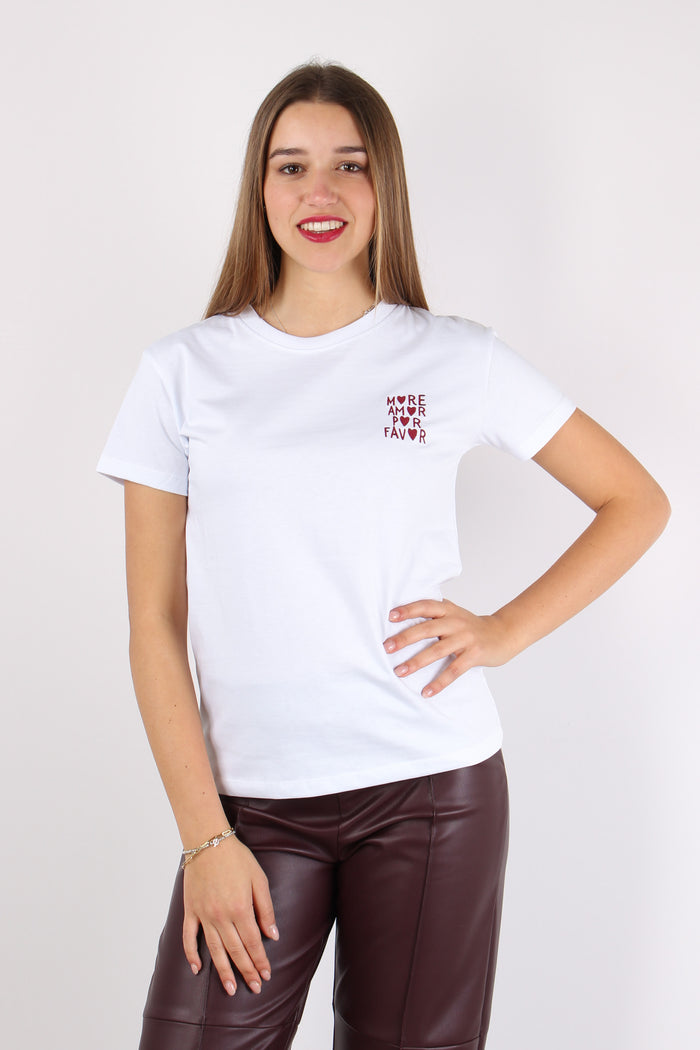 T-shirt Ricamo More Amor Por F Bianco-3
