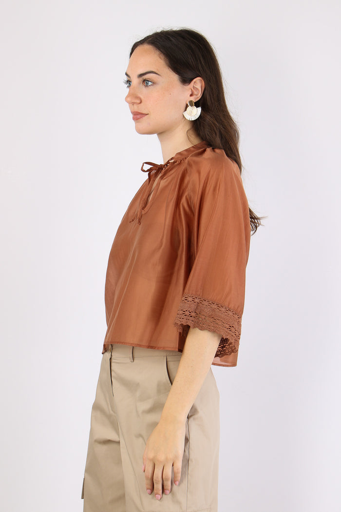 Camicia Mussola Macrame Manica Ruggine-7