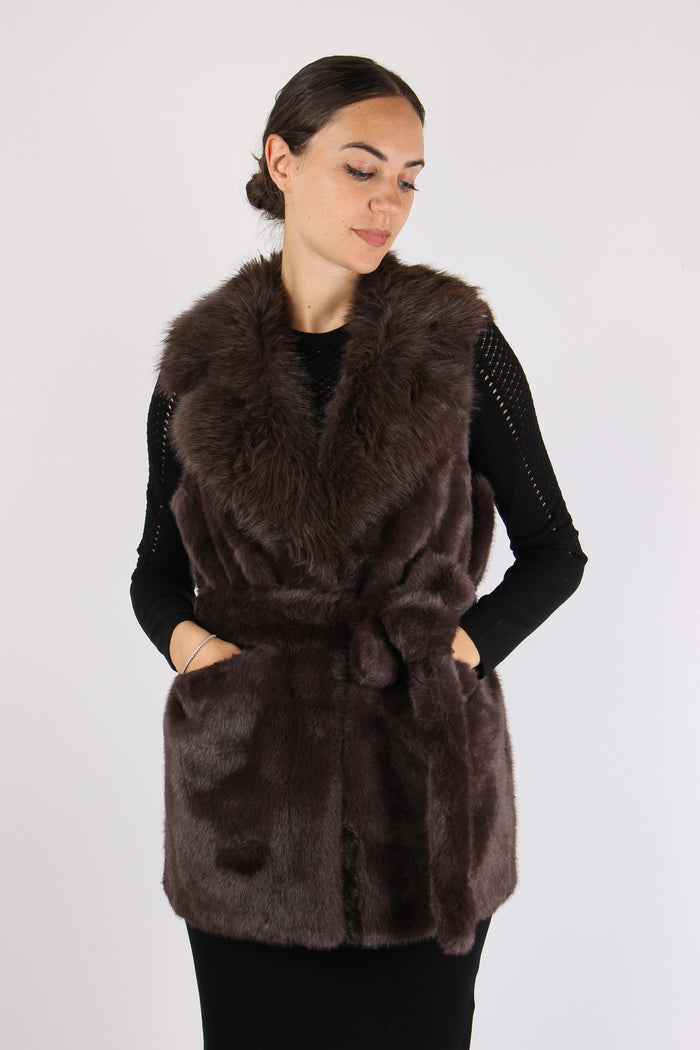 Princess Gilet Ecopelliccia Cinturato Moro-2