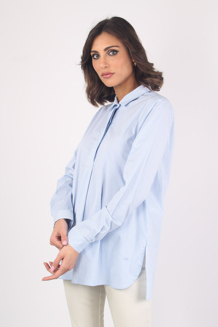 Camicia Cotone Scollo V Riga Bianco/azzurro-6