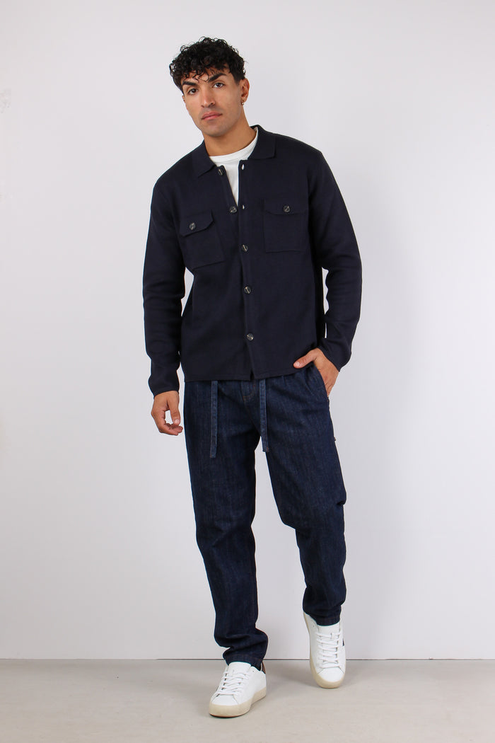 Cardigan Bottoni Tasche Navy-4