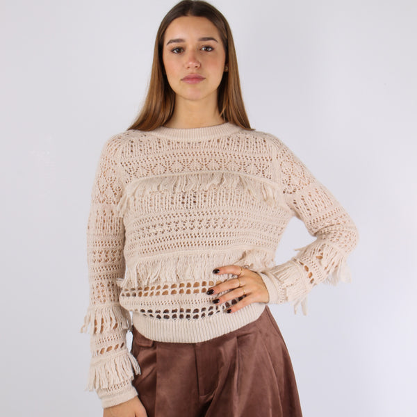Maglia Frange Traforata Beige-2