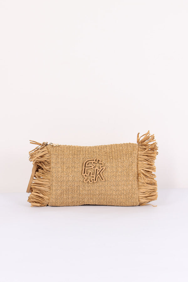 Pochetta Paglia Frange Beige