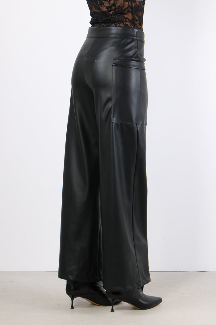 Pantalone Ecopelle Tasche Late Nero-5
