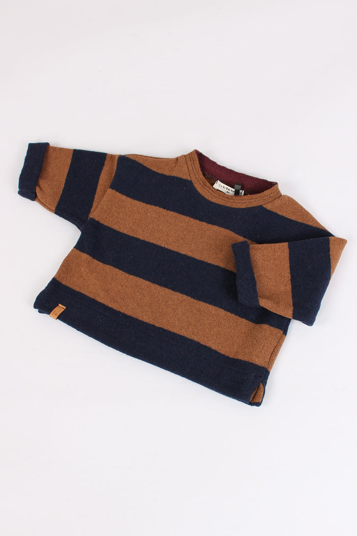 Maglia Riga Caldo Cotone Castagna/blu-3