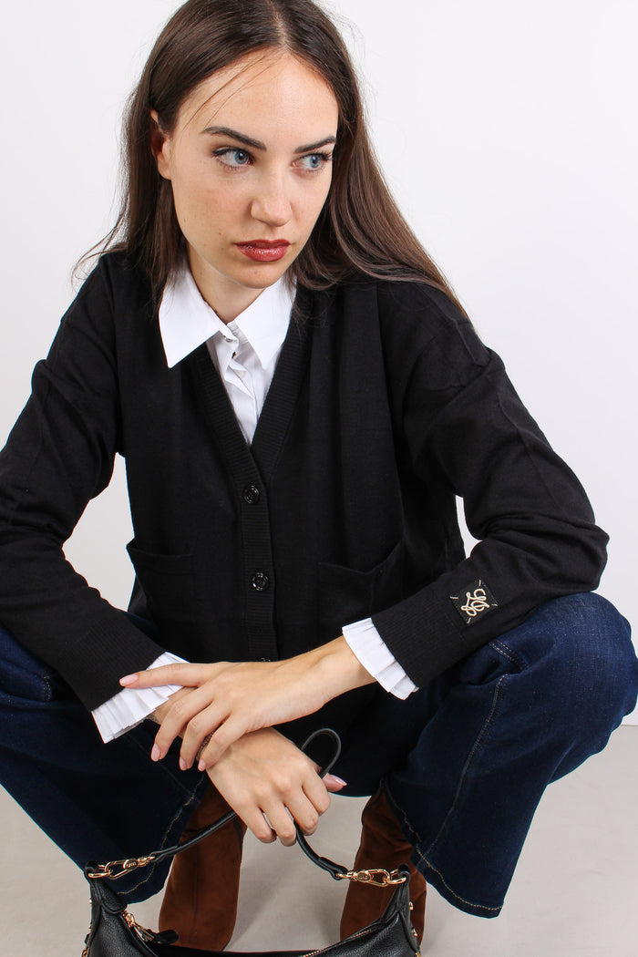 Cardigan Over Viscosa Lana Nero-3