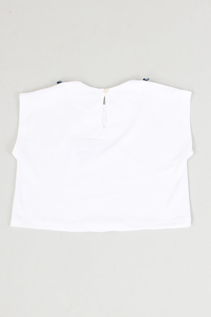 T-shirt Collo Applicazioni Bianco-5