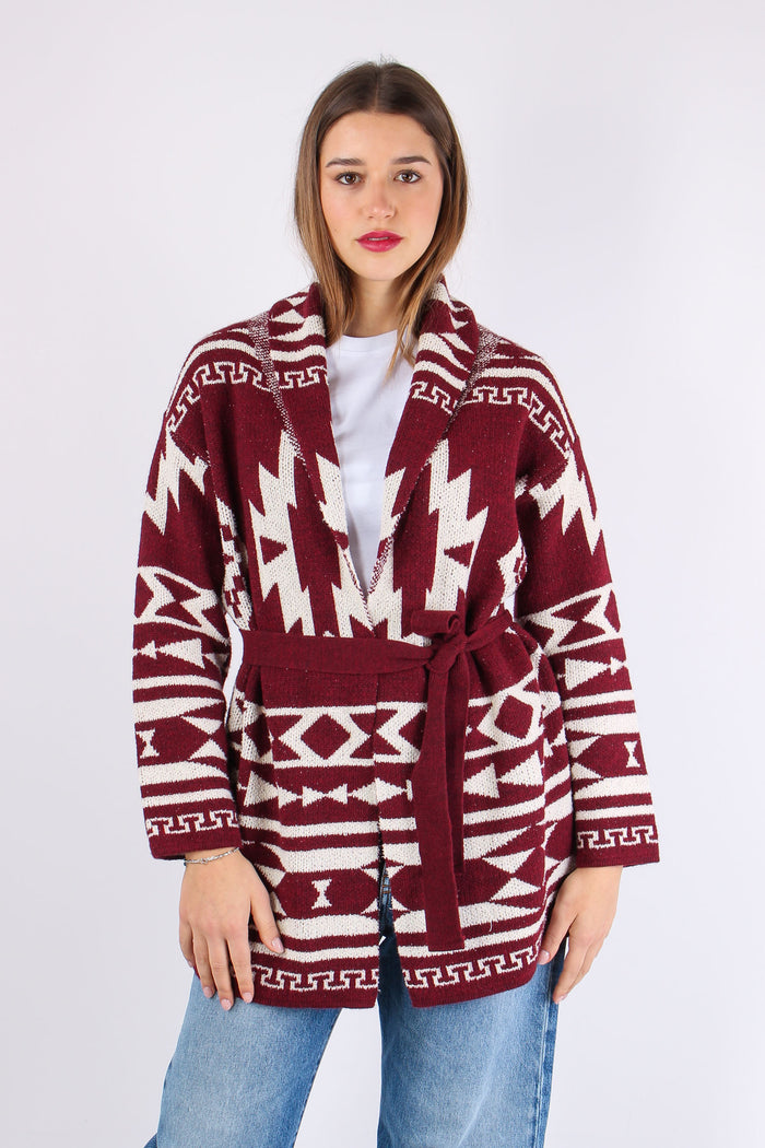 Cardigan Norvegese Panna/bordeaux-2