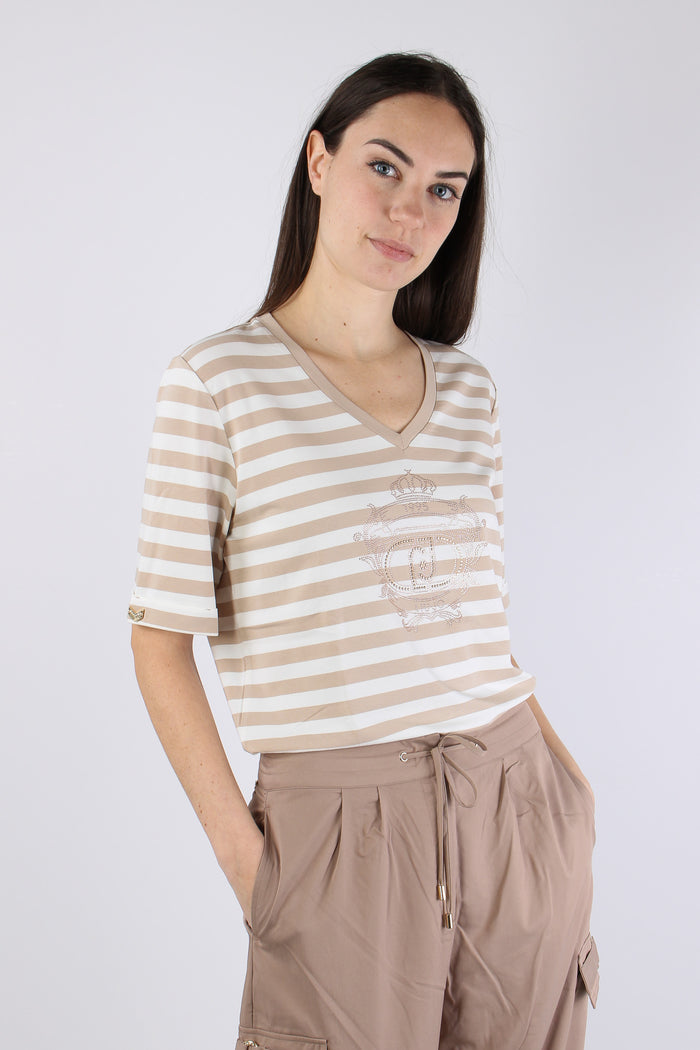 T-shirt Riga Scollo V White/almond-3