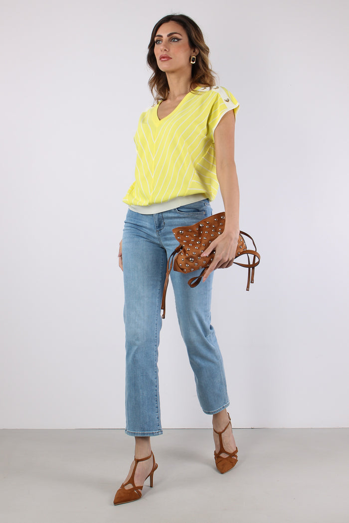 Maglia Scollo V Bottoni Riga Jasmine/white-4
