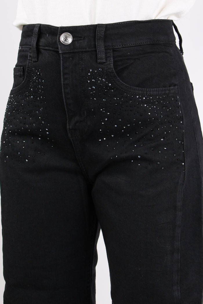 Boy Cascata Strass Tasche Denim Nero-7