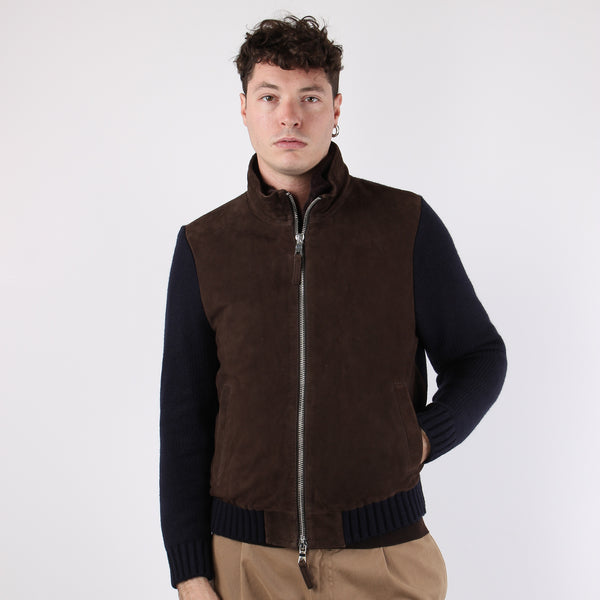 Bomber Bimateriale Interno Pelo Brown/blu-2