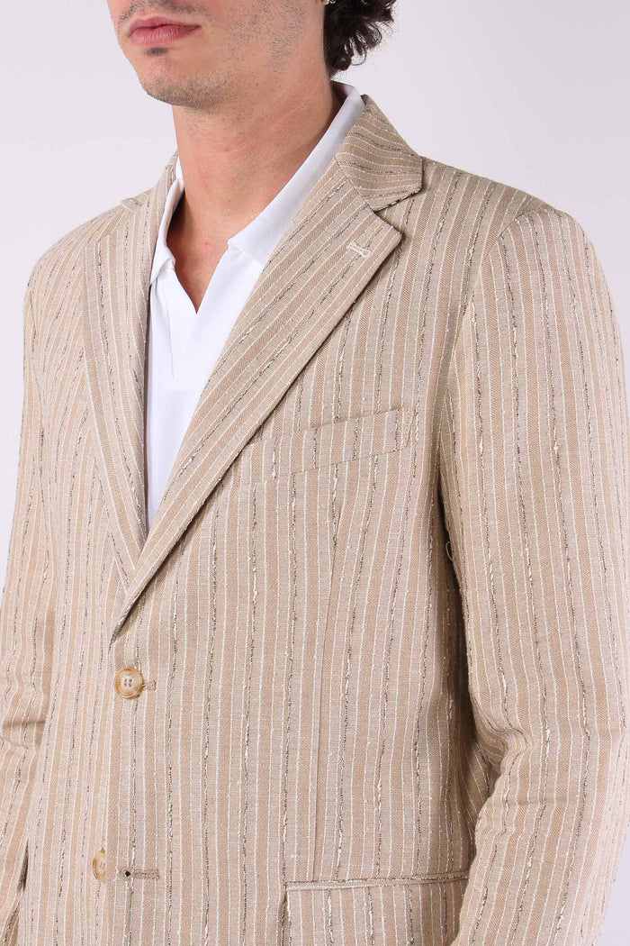 Giacca Riga Jacquard Beige-7