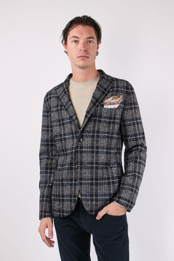 Giacca Macro Quadro Blu/cammello-2