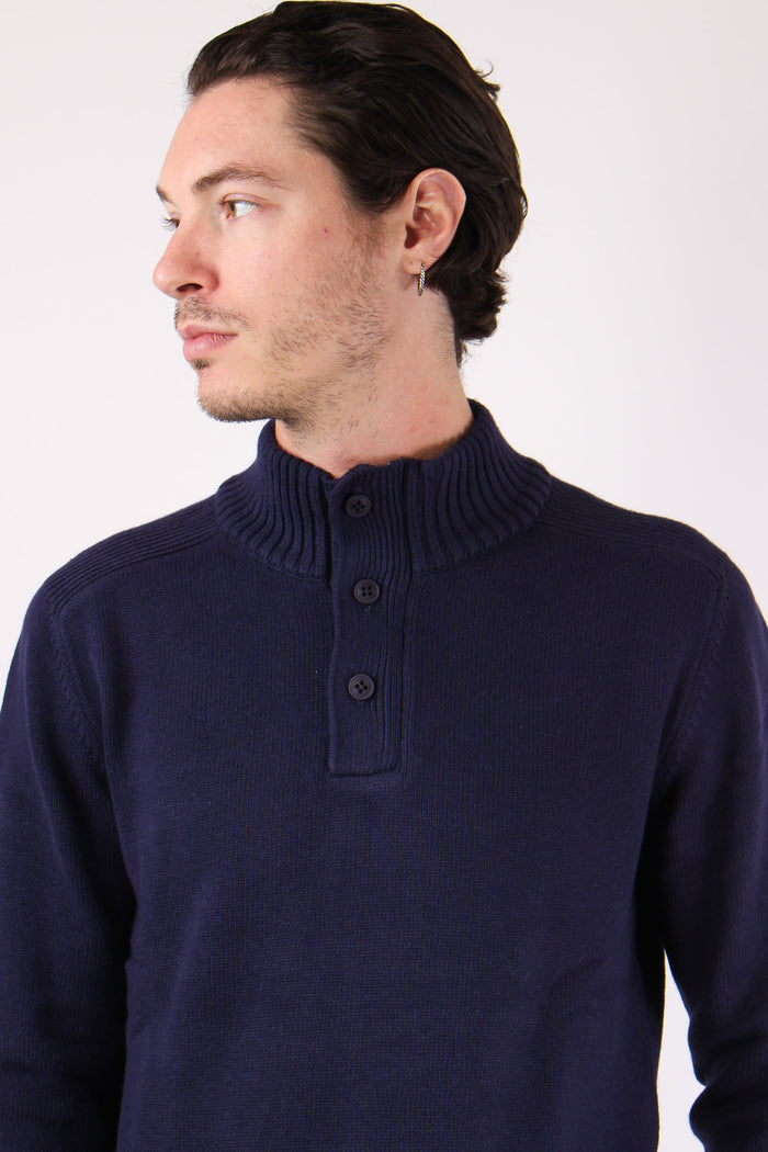 Collo Alto 3 Bottoni Cotone Poseidon Blue-6