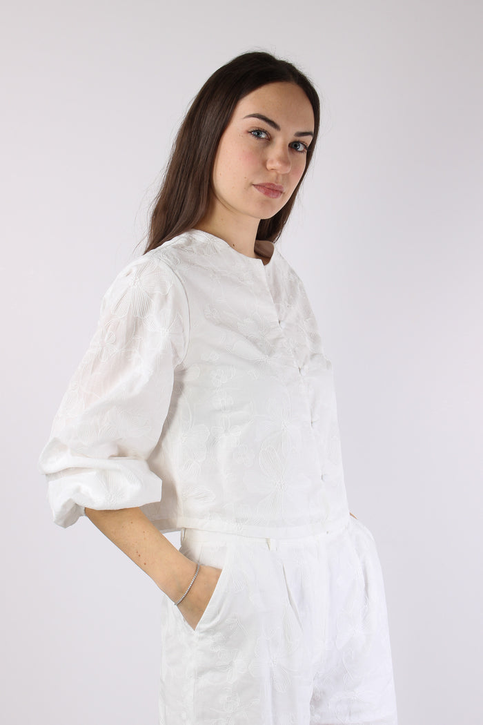 Camicia Corta Ricami Bianco-6