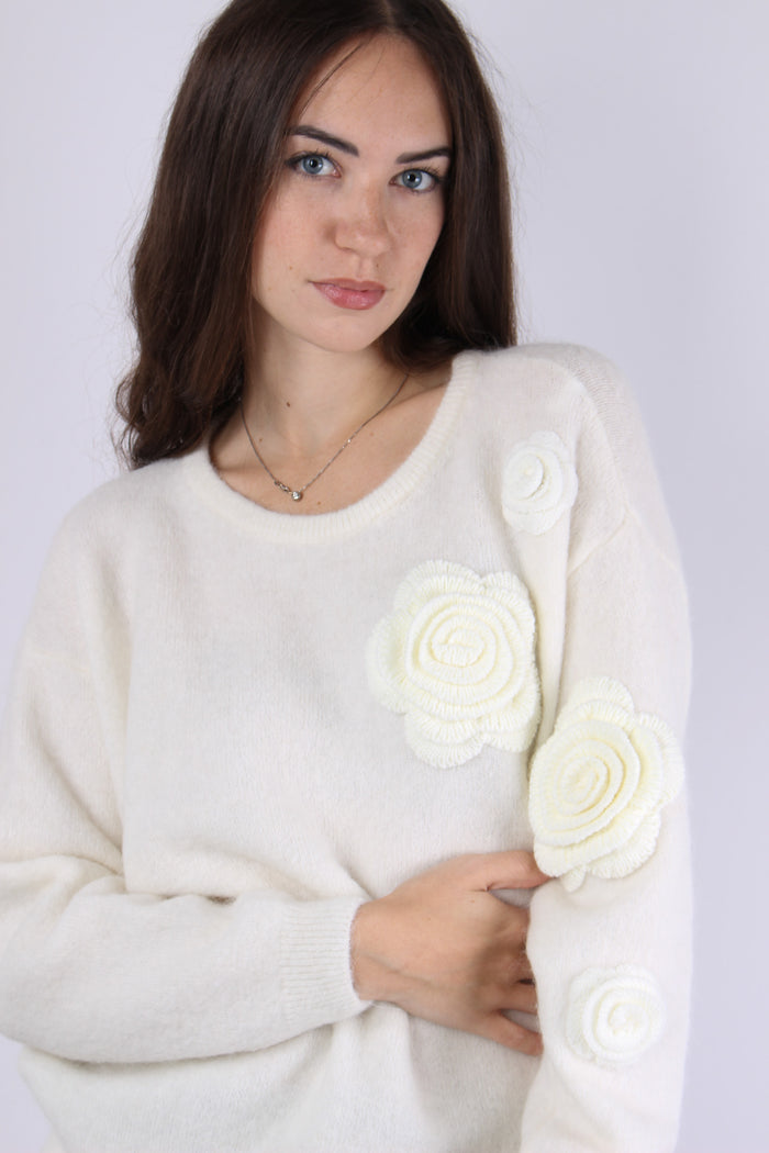 Maglia Over Applicazione Rose Natural-3