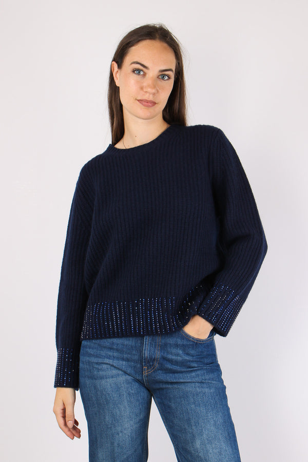Maglia Girocollo Fondo Strass Blu