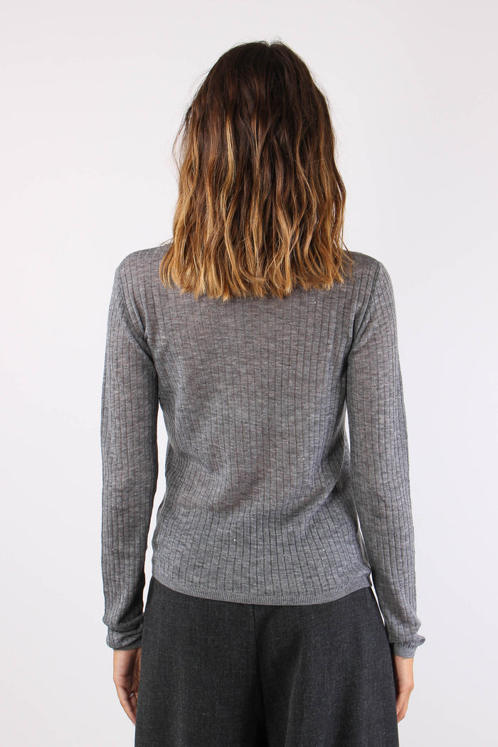 Maglia Girocollo Inserto Paill Grigio-4