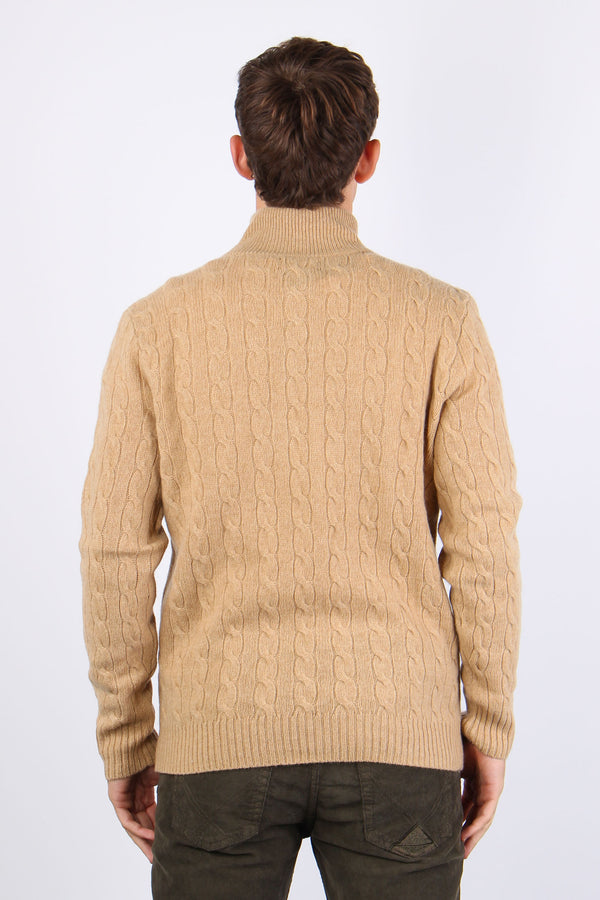 Pullover Mezza Zip Lana Trecce Camel Melange-2