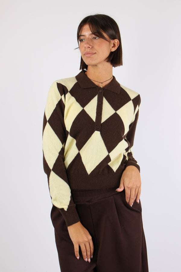 Polo 100% Lana Losanghe Giallo/moro-2