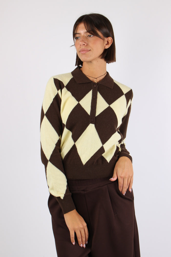 Polo 100% Lana Losanghe Giallo/moro-2