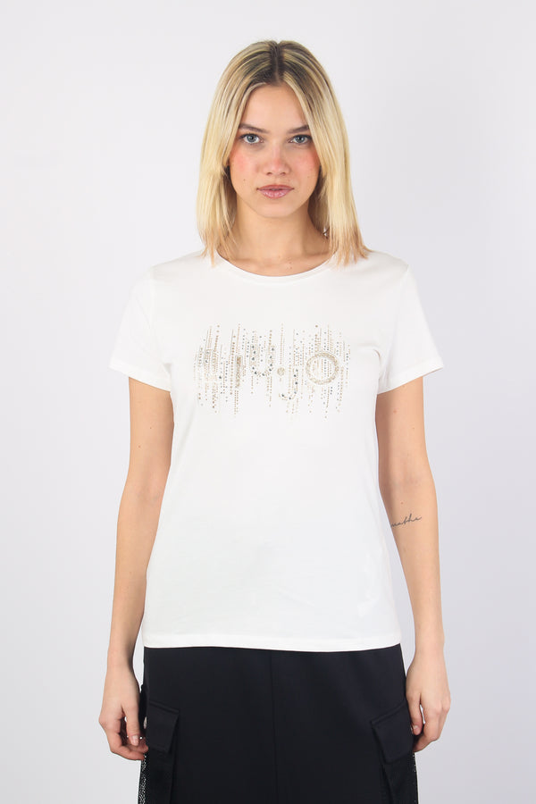 T-shirt Strass Logo Light Ivory